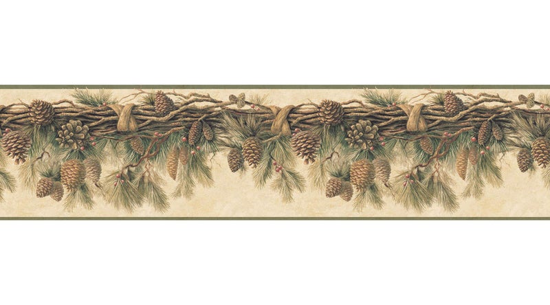 Chesapeake TLL01391B Wyola Pinecone Forest Wallpaper Border, Olive - Image 1